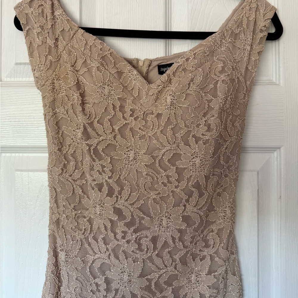Sequin Hearts Gold Sheath Dress with Cap Sleeves and V-Neck